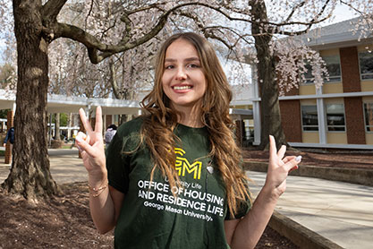 Student holding up peace signs. Links to Gifts of Cash, Checks, and Credit Cards Student holding up peace signs. Links to Gifts of Cash, Checks, and Credit Cards